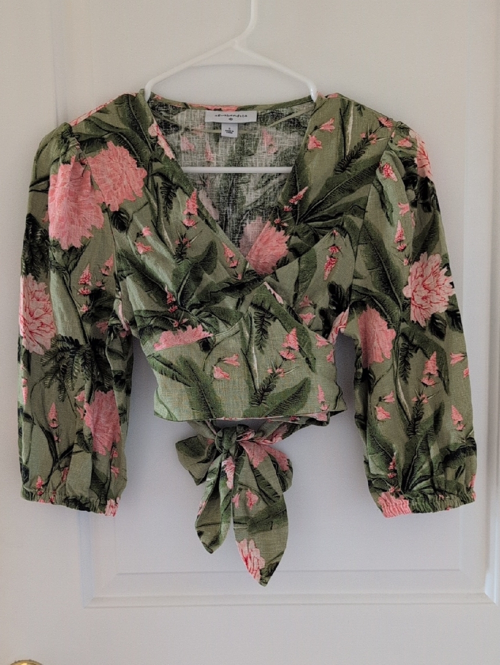 Pink Green Floral Linen Wrap Blouse Aguabendita For Target Size Small